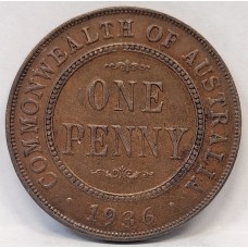 AUSTRALIA 1936 . ONE 1 PENNY . VARIETY . DIE CRACKS ON BOTH SIDES